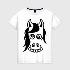 Женская футболка хлопок с принтом Funny Horse в Новосибирске, 100% хлопок | прямой крой, круглый вырез горловины, длина до линии бедер, слегка спущенное плечо | животные | зубы | конь | коняшка | лошадка | лошадь