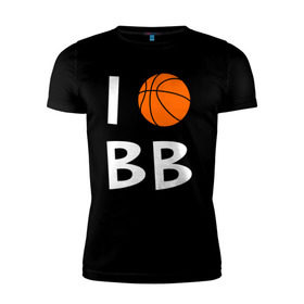 Мужская футболка премиум с принтом I love Basketball в Новосибирске, 92% хлопок, 8% лайкра | приталенный силуэт, круглый вырез ворота, длина до линии бедра, короткий рукав | Тематика изображения на принте: 