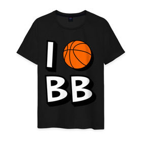 Мужская футболка хлопок с принтом I love Basketball в Новосибирске, 100% хлопок | прямой крой, круглый вырез горловины, длина до линии бедер, слегка спущенное плечо. | Тематика изображения на принте: 