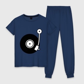 Женская пижама хлопок с принтом Vinyl Mix в Новосибирске, 100% хлопок | брюки и футболка прямого кроя, без карманов, на брюках мягкая резинка на поясе и по низу штанин | dj | vinyl | винил | ди джей | диджей