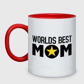 Кружка двухцветная с принтом Worlds Best Mom в Новосибирске, керамика | объем — 330 мл, диаметр — 80 мм. Цветная ручка и кайма сверху, в некоторых цветах — вся внутренняя часть | worlds best mom | лучшая в мире мама | лучшая мама | подарки родственникам | подарок для мамы