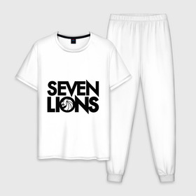 Мужская пижама хлопок с принтом 7 Lions в Новосибирске, 100% хлопок | брюки и футболка прямого кроя, без карманов, на брюках мягкая резинка на поясе и по низу штанин
 | seven lions | лев | львы | семь | семь львов