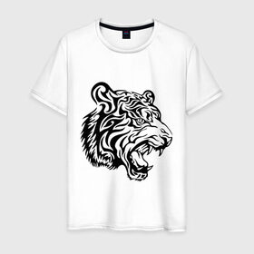 Мужская футболка хлопок с принтом Тату тигр в Новосибирске, 100% хлопок | прямой крой, круглый вырез горловины, длина до линии бедер, слегка спущенное плечо. | татуировки