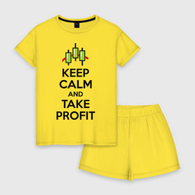 Женская пижама с шортиками хлопок с принтом Keep calm andTake profit. в Новосибирске, 100% хлопок | футболка прямого кроя, шорты свободные с широкой мягкой резинкой | keep calm | take profit | делайте прибыль | прибыль | сохраняйте спокойствие