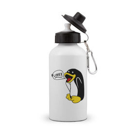 Бутылка спортивная с принтом Пингвин: Linux в Новосибирске, металл | емкость — 500 мл, в комплекте две пластиковые крышки и карабин для крепления | пингвин