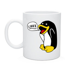 Кружка с принтом Пингвин: Linux в Новосибирске, керамика | объем — 330 мл, диаметр — 80 мм. Принт наносится на бока кружки, можно сделать два разных изображения | пингвин