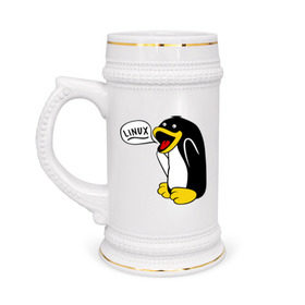 Кружка пивная с принтом Пингвин: Linux в Новосибирске,  керамика (Материал выдерживает высокую температуру, стоит избегать резкого перепада температур) |  объем 630 мл | Тематика изображения на принте: пингвин