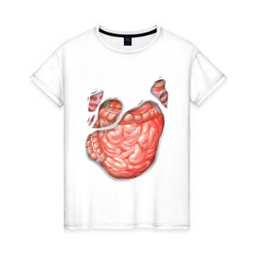 Женская футболка хлопок с принтом Внутренности в Новосибирске, 100% хлопок | прямой крой, круглый вырез горловины, длина до линии бедер, слегка спущенное плечо | anatomy | guts | internal organs | torn t shirt | анатомия | внутренности | кишки | органы