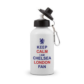 Бутылка спортивная с принтом keep calm I am Chelsea London fan в Новосибирске, металл | емкость — 500 мл, в комплекте две пластиковые крышки и карабин для крепления | лондон