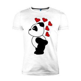 Мужская футболка премиум с принтом Поцелуй панды (парная) в Новосибирске, 92% хлопок, 8% лайкра | приталенный силуэт, круглый вырез ворота, длина до линии бедра, короткий рукав | панда