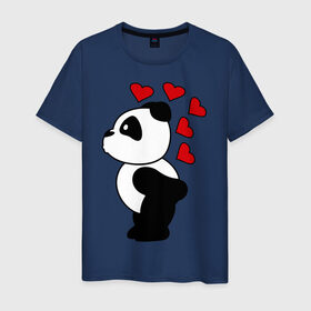 Мужская футболка хлопок с принтом Поцелуй панды (парная) в Новосибирске, 100% хлопок | прямой крой, круглый вырез горловины, длина до линии бедер, слегка спущенное плечо. | панда