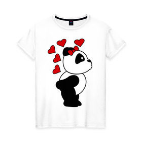Женская футболка хлопок с принтом Поцелуй панды (парная) в Новосибирске, 100% хлопок | прямой крой, круглый вырез горловины, длина до линии бедер, слегка спущенное плечо | панда