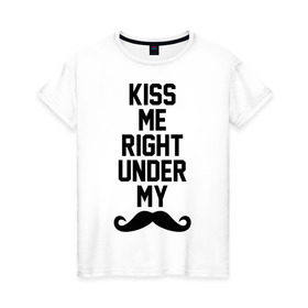 Женская футболка хлопок с принтом Kiss me в Новосибирске, 100% хлопок | прямой крой, круглый вырез горловины, длина до линии бедер, слегка спущенное плечо | 