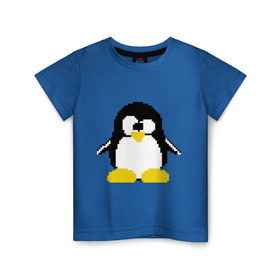 Детская футболка хлопок с принтом Битовый пингвин Linux в Новосибирске, 100% хлопок | круглый вырез горловины, полуприлегающий силуэт, длина до линии бедер | Тематика изображения на принте: админам | компьютерные | линукс | операционная система | ос