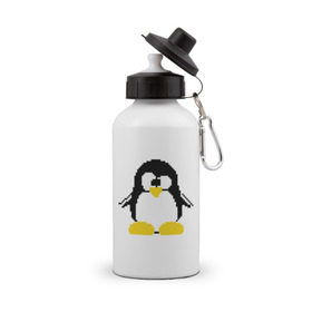 Бутылка спортивная с принтом Битовый пингвин Linux в Новосибирске, металл | емкость — 500 мл, в комплекте две пластиковые крышки и карабин для крепления | Тематика изображения на принте: админам | компьютерные | линукс | операционная система | ос
