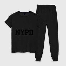 Женская пижама хлопок с принтом NYPD в Новосибирске, 100% хлопок | брюки и футболка прямого кроя, без карманов, на брюках мягкая резинка на поясе и по низу штанин | new york | силовые структуры