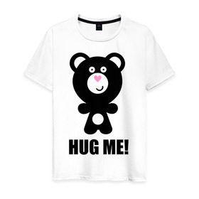 Мужская футболка хлопок с принтом Hug me в Новосибирске, 100% хлопок | прямой крой, круглый вырез горловины, длина до линии бедер, слегка спущенное плечо. | Тематика изображения на принте: hug me | медведь | мишка | обноми меня | объятия