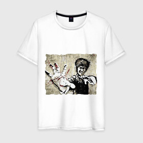 Мужская футболка хлопок с принтом Bruce Lee в Новосибирске, 100% хлопок | прямой крой, круглый вырез горловины, длина до линии бедер, слегка спущенное плечо. | Тематика изображения на принте: брюс ли