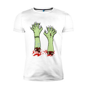 Мужская футболка премиум с принтом Руки зомби в Новосибирске, 92% хлопок, 8% лайкра | приталенный силуэт, круглый вырез ворота, длина до линии бедра, короткий рукав | halloween
