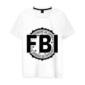Мужская футболка хлопок с принтом FBI LOGO в Новосибирске, 100% хлопок | прямой крой, круглый вырез горловины, длина до линии бедер, слегка спущенное плечо. | fbi | federal bureau of investigation | америка | спецслужбы | сша | фбр | федеральное бюро расследований