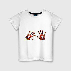 Детская футболка хлопок с принтом Отпечатки рук (краска) в Новосибирске, 100% хлопок | круглый вырез горловины, полуприлегающий силуэт, длина до линии бедер | ладони | пальцы | прикольные картинки | руки