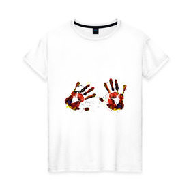 Женская футболка хлопок с принтом Отпечатки рук (краска) в Новосибирске, 100% хлопок | прямой крой, круглый вырез горловины, длина до линии бедер, слегка спущенное плечо | ладони | пальцы | прикольные картинки | руки