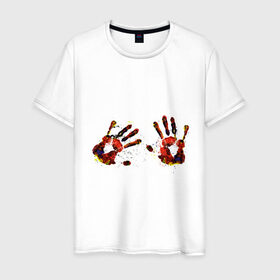 Мужская футболка хлопок с принтом Отпечатки рук (краска) в Новосибирске, 100% хлопок | прямой крой, круглый вырез горловины, длина до линии бедер, слегка спущенное плечо. | ладони | пальцы | прикольные картинки | руки