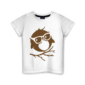 Детская футболка хлопок с принтом Совёнок в очках. в Новосибирске, 100% хлопок | круглый вырез горловины, полуприлегающий силуэт, длина до линии бедер | сова