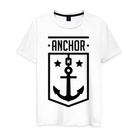 Мужская футболка хлопок с принтом Anchor Shield в Новосибирске, 100% хлопок | прямой крой, круглый вырез горловины, длина до линии бедер, слегка спущенное плечо. | Тематика изображения на принте: anchor shield | анкор | море | морская тема | моряк | якорь | яхтклуб