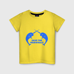 Детская футболка хлопок с принтом Cохраним нарвалов в Новосибирске, 100% хлопок | круглый вырез горловины, полуприлегающий силуэт, длина до линии бедер | cохраним нарвалов | зашита животных | рыбки | рыбы | экология