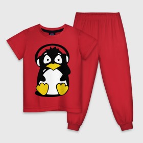 Детская пижама хлопок с принтом Пингвин в наушниках в Новосибирске, 100% хлопок |  брюки и футболка прямого кроя, без карманов, на брюках мягкая резинка на поясе и по низу штанин
 | животные | пингвиненок | пингвинчик | прикольные картинки