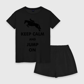 Женская пижама с шортиками хлопок с принтом Keep Calm - конный спорт - лошади в Новосибирске, 100% хлопок | футболка прямого кроя, шорты свободные с широкой мягкой резинкой | Тематика изображения на принте: keep calm | конный | лошади