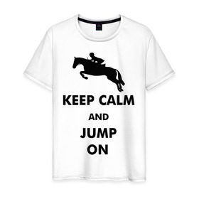 Мужская футболка хлопок с принтом Keep Calm - конный спорт - лошади в Новосибирске, 100% хлопок | прямой крой, круглый вырез горловины, длина до линии бедер, слегка спущенное плечо. | Тематика изображения на принте: keep calm | конный | лошади
