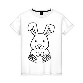 Женская футболка хлопок с принтом Милый зайчик в Новосибирске, 100% хлопок | прямой крой, круглый вырез горловины, длина до линии бедер, слегка спущенное плечо | зайчик | заяц | звереныш | кролик | милый зайчик