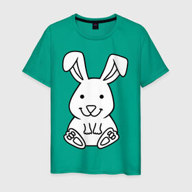 Мужская футболка хлопок с принтом Милый зайчик в Новосибирске, 100% хлопок | прямой крой, круглый вырез горловины, длина до линии бедер, слегка спущенное плечо. | зайчик | заяц | звереныш | кролик | милый зайчик