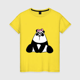 Женская футболка хлопок с принтом Милая пандочка в Новосибирске, 100% хлопок | прямой крой, круглый вырез горловины, длина до линии бедер, слегка спущенное плечо | Тематика изображения на принте: панда