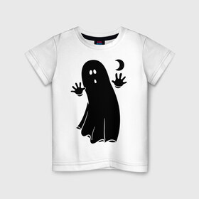 Детская футболка хлопок с принтом Приведение в Новосибирске, 100% хлопок | круглый вырез горловины, полуприлегающий силуэт, длина до линии бедер | луна | месяц | привидение | призрак | страшилка