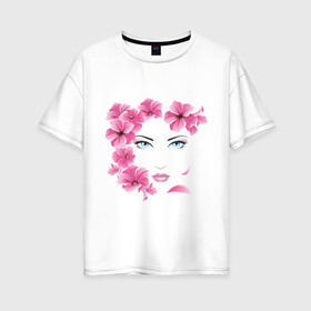 Женская футболка хлопок Oversize с принтом Самая прекрасная девушка в Новосибирске, 100% хлопок | свободный крой, круглый ворот, спущенный рукав, длина до линии бедер
 | взгляд | глаза | девушкам | красивая | красота | лицо | цветы