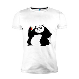 Мужская футболка премиум с принтом Жирная панда в Новосибирске, 92% хлопок, 8% лайкра | приталенный силуэт, круглый вырез ворота, длина до линии бедра, короткий рукав | панда