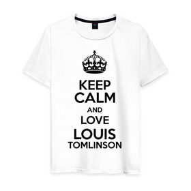 Мужская футболка хлопок с принтом Keep calm and love Louis Tomlinson в Новосибирске, 100% хлопок | прямой крой, круглый вырез горловины, длина до линии бедер, слегка спущенное плечо. | Тематика изображения на принте: 1d | keep calm | louis tomlinson | music | one direction | луи томлинсон