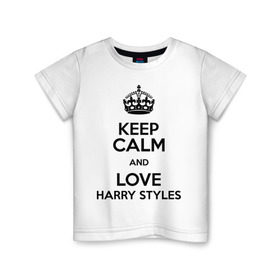 Детская футболка хлопок с принтом Keep calm and love Harry Styles в Новосибирске, 100% хлопок | круглый вырез горловины, полуприлегающий силуэт, длина до линии бедер | Тематика изображения на принте: 1d | harry styles | keep calm | music | one direction | гарри стайлс