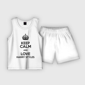Детская пижама с шортами хлопок с принтом Keep calm and love Harry Styles в Новосибирске,  |  | Тематика изображения на принте: 1d | harry styles | keep calm | music | one direction | гарри стайлс