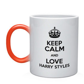 Кружка хамелеон с принтом Keep calm and love Harry Styles в Новосибирске, керамика | меняет цвет при нагревании, емкость 330 мл | 1d | harry styles | keep calm | music | one direction | гарри стайлс