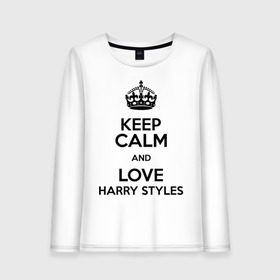 Женский лонгслив хлопок с принтом Keep calm and love Harry Styles в Новосибирске, 100% хлопок |  | 1d | harry styles | keep calm | music | one direction | гарри стайлс