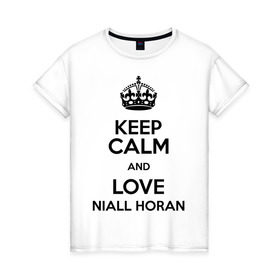 Женская футболка хлопок с принтом Keep calm and love Niall Horan в Новосибирске, 100% хлопок | прямой крой, круглый вырез горловины, длина до линии бедер, слегка спущенное плечо | Тематика изображения на принте: 1d | keep calm | music | niall horan | one direction | найл хоран