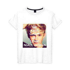 Женская футболка хлопок с принтом Keep calm and love Niall Horan в Новосибирске, 100% хлопок | прямой крой, круглый вырез горловины, длина до линии бедер, слегка спущенное плечо | 1d | keep calm | music | niall horan | one direction | найл хоран