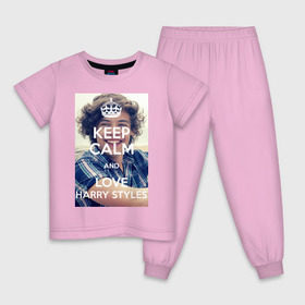 Детская пижама хлопок с принтом Keep calm and love Harry Styles в Новосибирске, 100% хлопок |  брюки и футболка прямого кроя, без карманов, на брюках мягкая резинка на поясе и по низу штанин
 | 1d | harry styles | keep calm | music | one direction | гарри стайлс