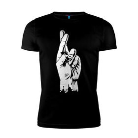 Мужская футболка премиум с принтом Cross fingers в Новосибирске, 92% хлопок, 8% лайкра | приталенный силуэт, круглый вырез ворота, длина до линии бедра, короткий рукав | хип хоп
