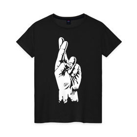 Женская футболка хлопок с принтом Cross fingers в Новосибирске, 100% хлопок | прямой крой, круглый вырез горловины, длина до линии бедер, слегка спущенное плечо | хип хоп