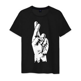 Мужская футболка хлопок с принтом Cross fingers в Новосибирске, 100% хлопок | прямой крой, круглый вырез горловины, длина до линии бедер, слегка спущенное плечо. | хип хоп